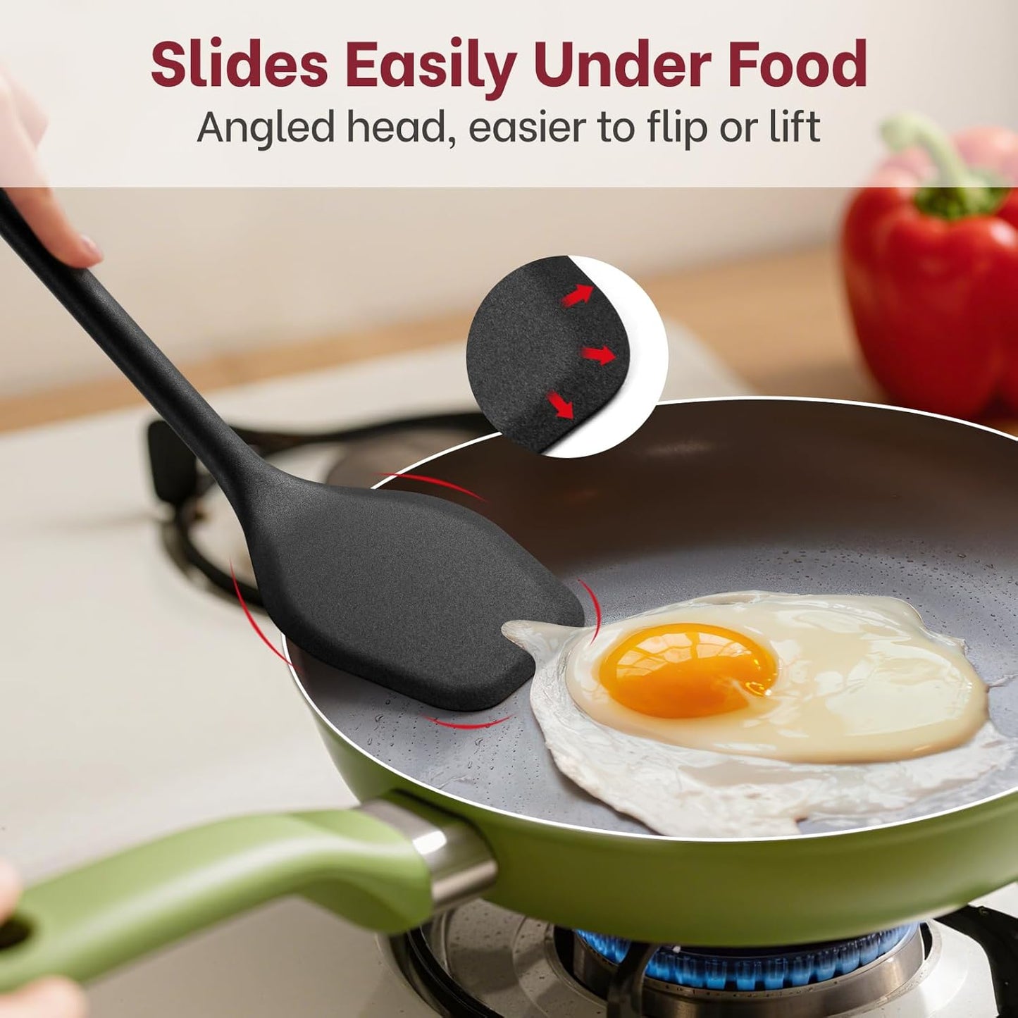 Silicone Spatula Set (BPA-Free), Ultra Heat Resistant Spatulas for Non-Stick Pans, 2 Pack Solid & Slotted Silicone Turner, One-Piece Cooking Spatula Turners for Kitchen Use, Black