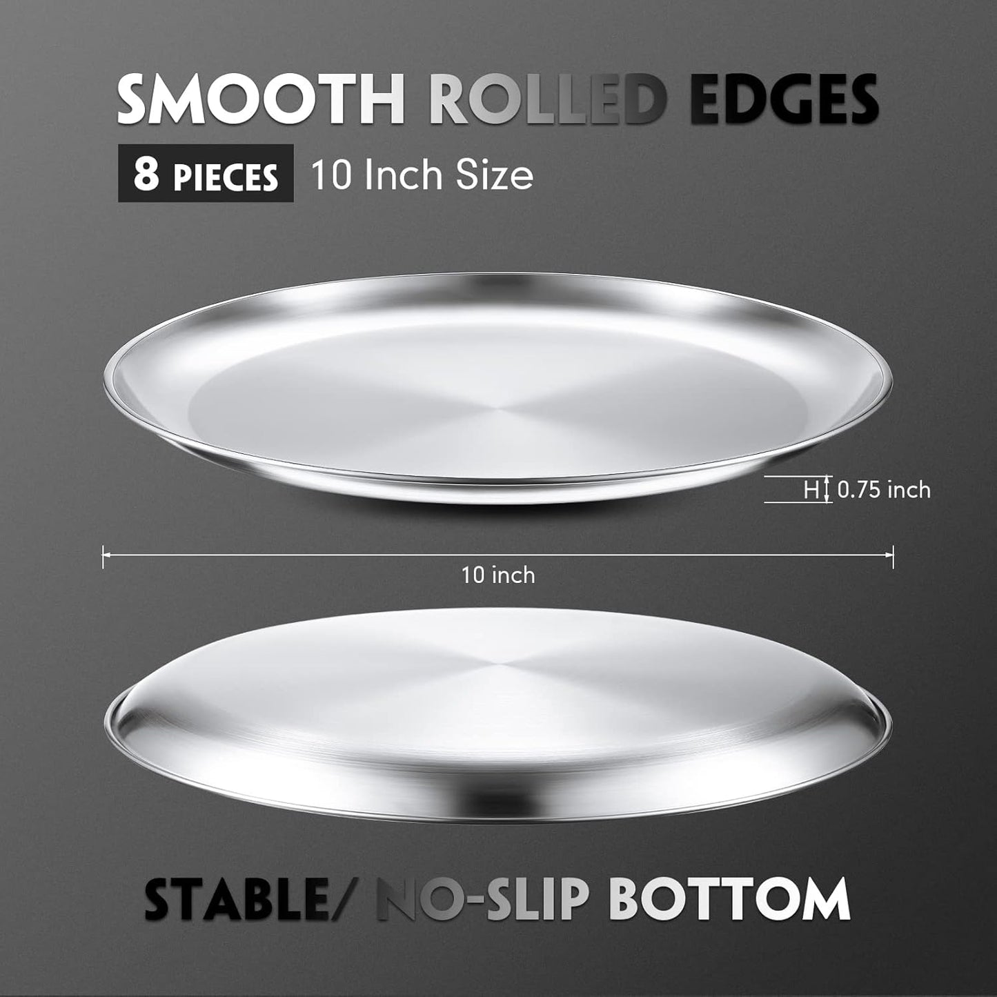 Thenshop 8 Pieces 10 Inch Pizza Pans Bulk Stainless Steel Sets Round Bakeware Pizza Trays for Oven Kitchen Baking Home Restaurant Picnics Holiday Activities Safe Sturdy Reusable Easy Clean(Silver)