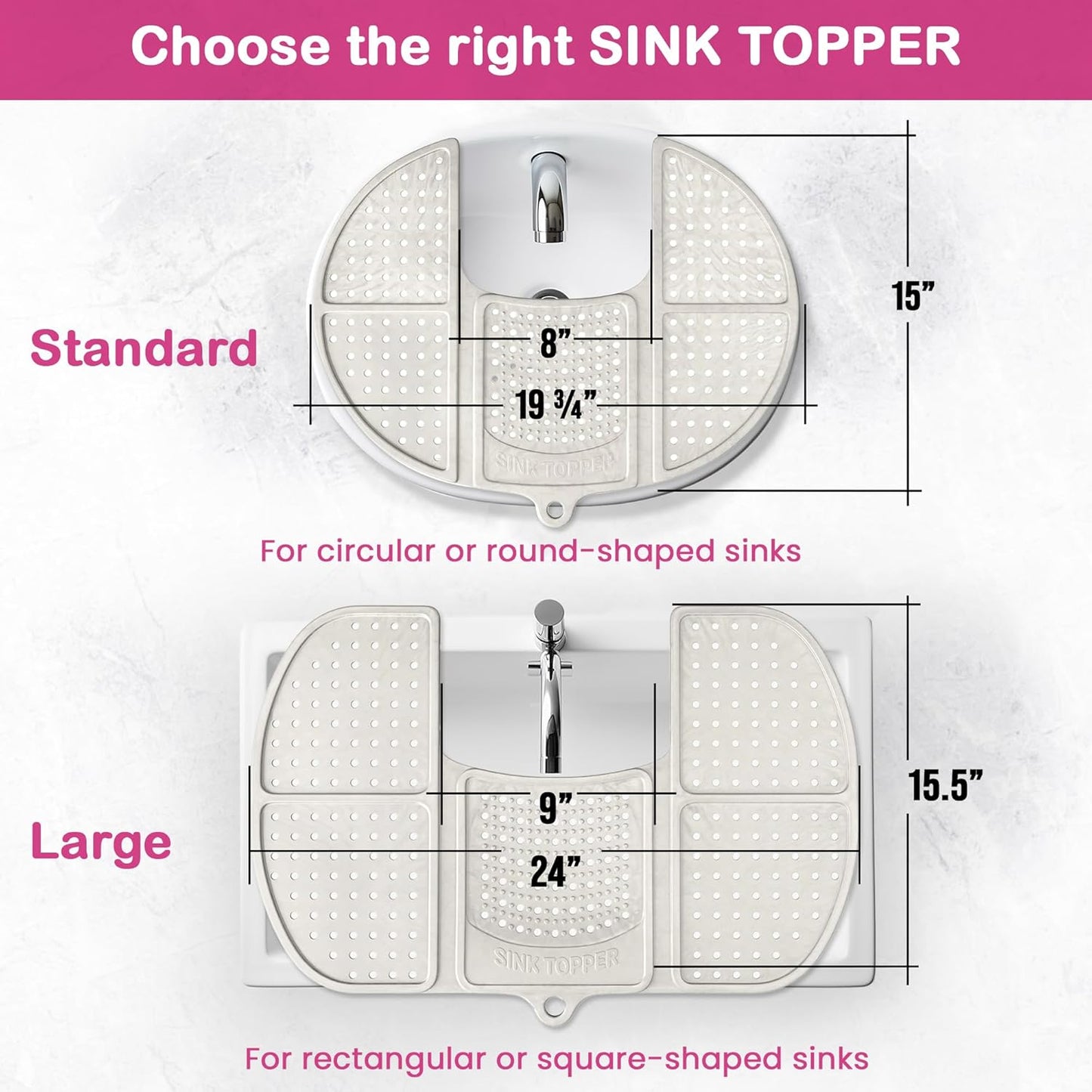 Sink Topper Bathroom Counter Cover & Storage Saver, Foldable Silicone Mat for Hot Tools, Hair Styling & Makeup, Beauty Brush Cleaning Mat, RV Camper Sink Cover & for Small Spaces (Standard Silver)