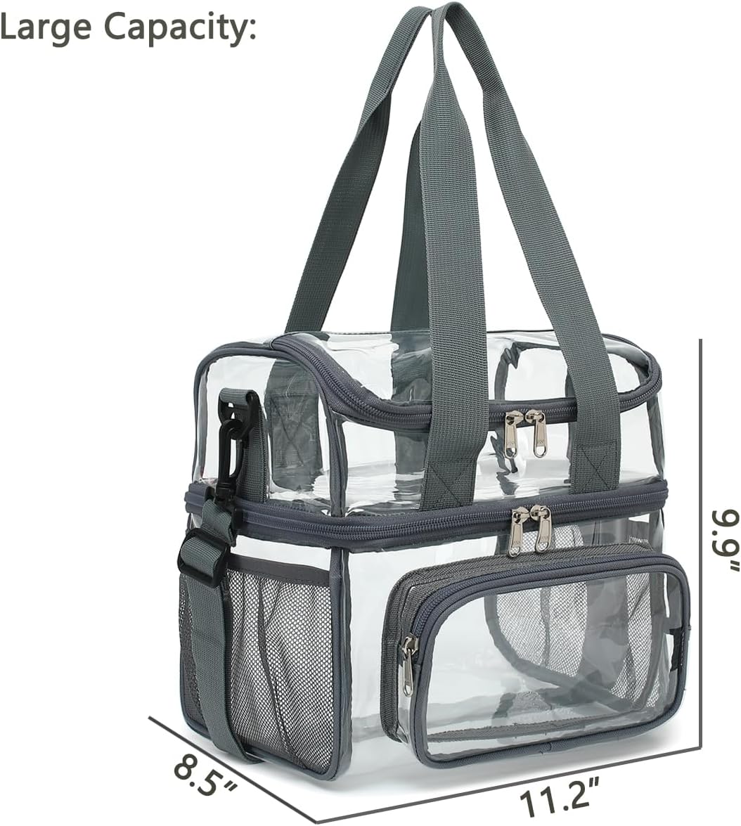 FlowFly Double Layer Cooler Insulated Lunch Bag Adult Lunch Box Large Tote Bag for Men, Women, With Adjustable Strap,Front Pocket and Dual Large Mesh Side Pockets