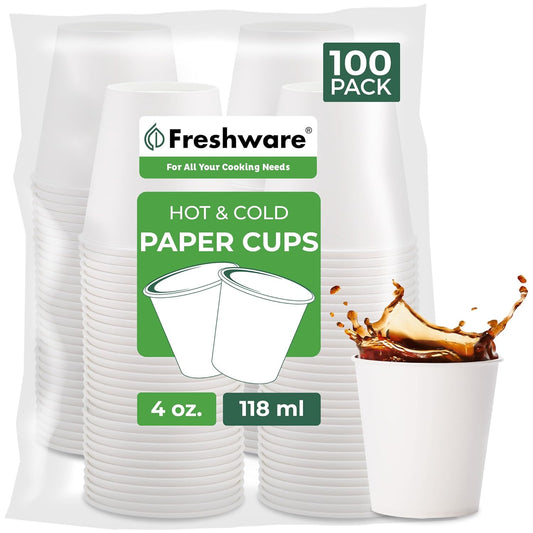 Freshware Coffee Cups 4 oz [100 Pack] Disposable Paper Cups for Mouthwash Cups, Hot Paper Coffee Cup, Ideal for Bathroom Cup
