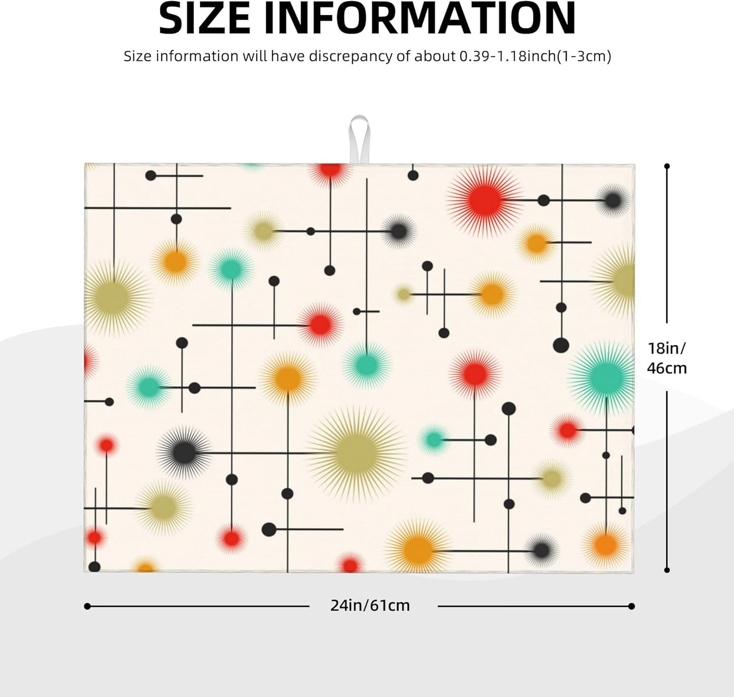 Mid Century Modern Dish Drying Mat for Kitchen Counter Abstract Modern Absorbent Reversible Atomic Retro Drying Pad Yellow Decor Dish Drainer Rack Mats 18"x24"