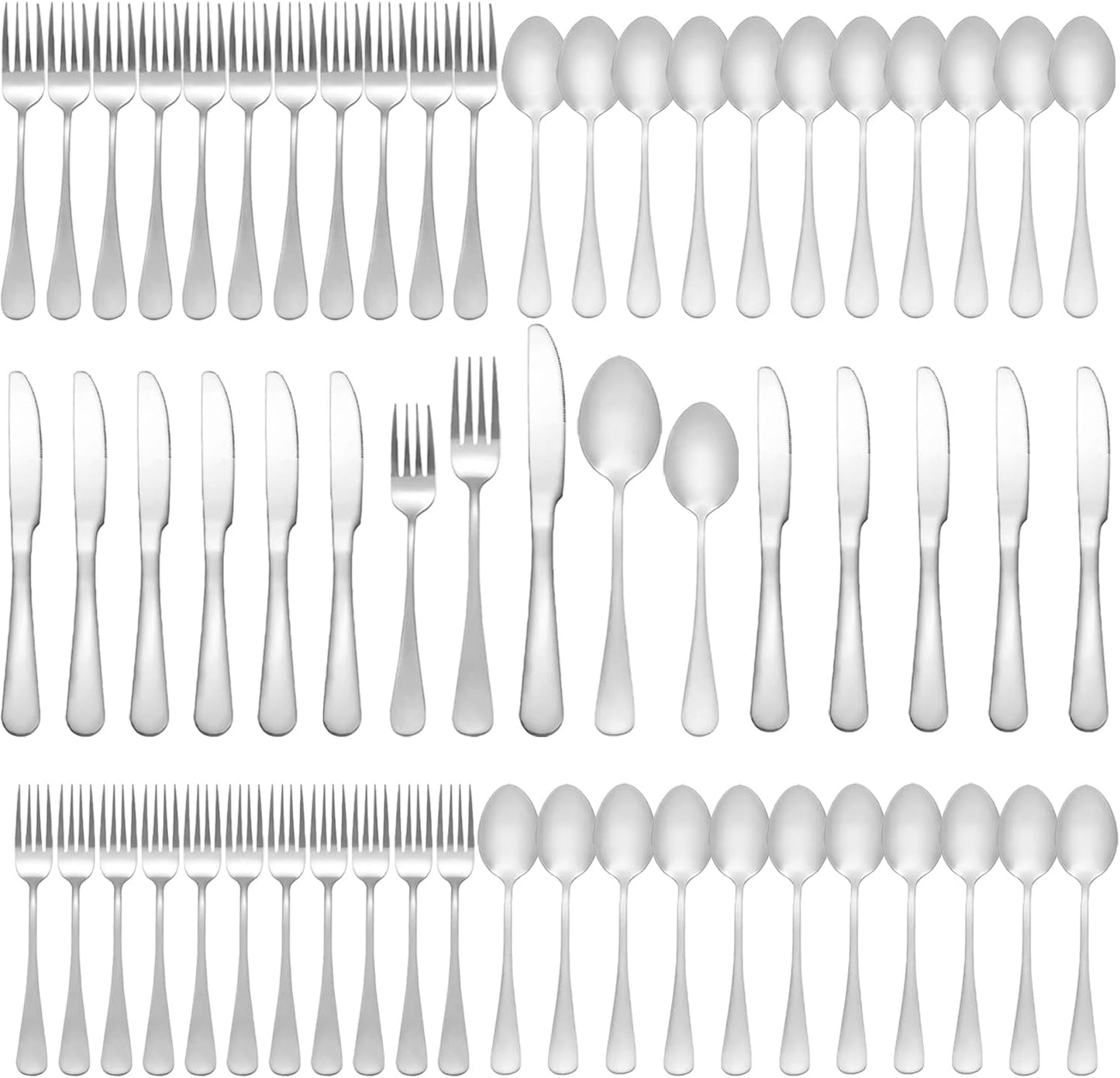 Silverware Set 60 Piece Stainless Steel Flatware Set Silverware Utensils for 12 People Includes Forks Knives Spoons & Salad Forks Dishwasher Safe Durable Tableware for Home Restaurant or Outdoor Use