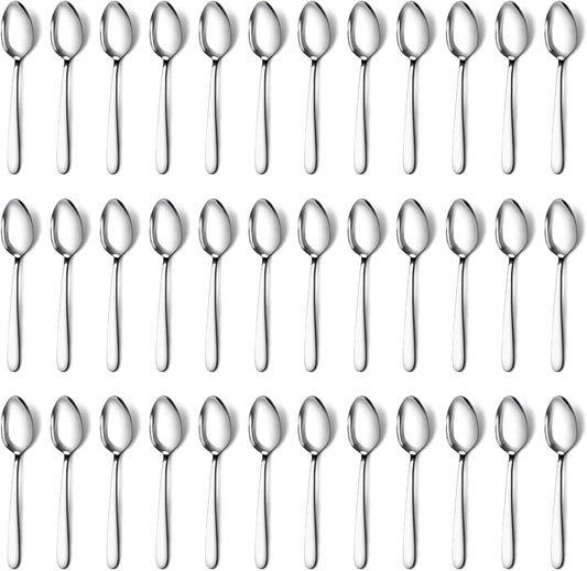 Pleafind 36 Pieces Teaspoons Set (6.2 inch), Spoon Silverware, Stainless Steel Tea Spoons, Mirror Polished Small Teaspoon, Dessert Spoons for Home, Kitchen, Restaurant, Dishwasher Safe