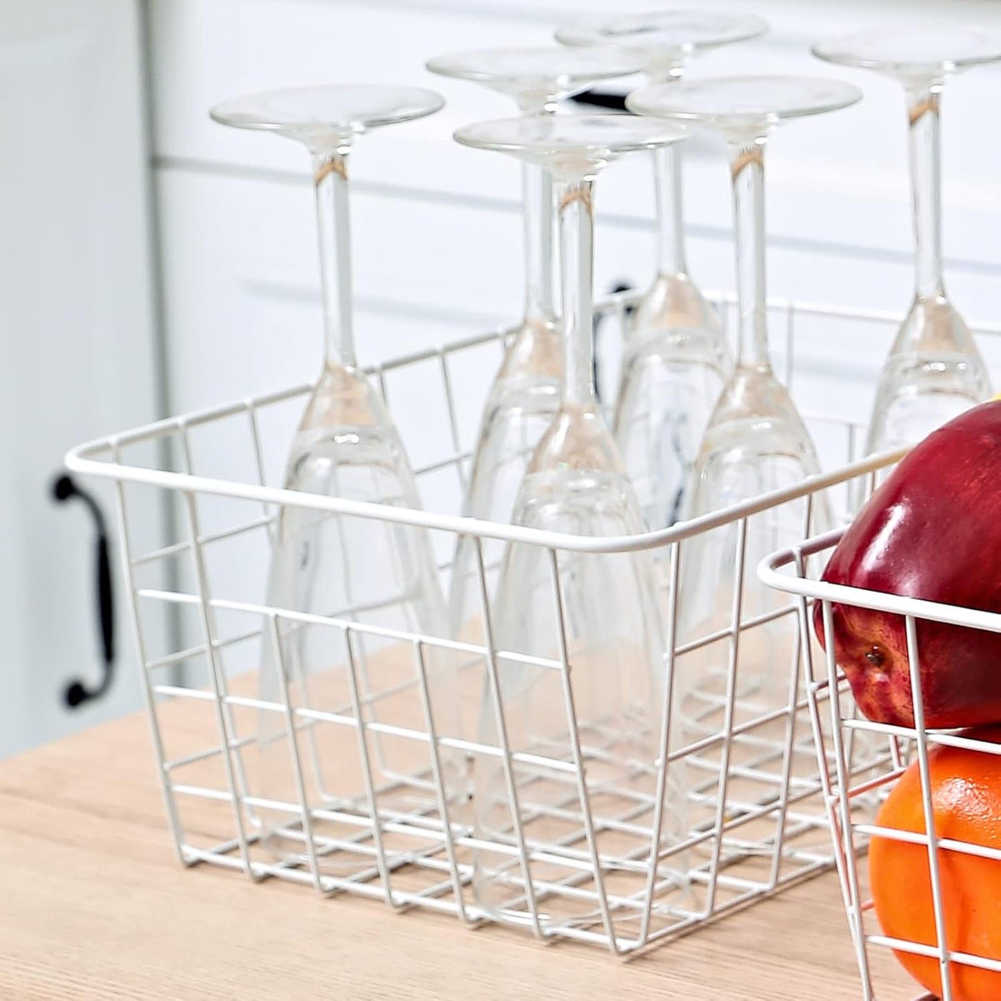11" Upright Freezer Storage Baskets, White Wire Storage Bins Small Bakset for Freezer, Pantry, Bathroom Organizing, Set of 2