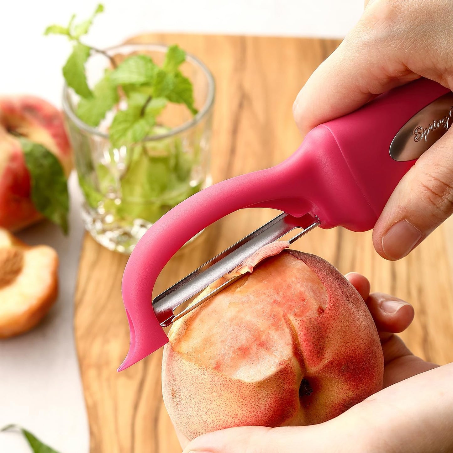 Spring Chef Premium Stainless Steel Vegetable Peeler for Kitchen, Dishwasher Safe Apple Peeler with Non-Slip Handle & Sharp Blades, Peel Potato, Fruit, Veggie, Carrot, Mango, Cucumber - Pink