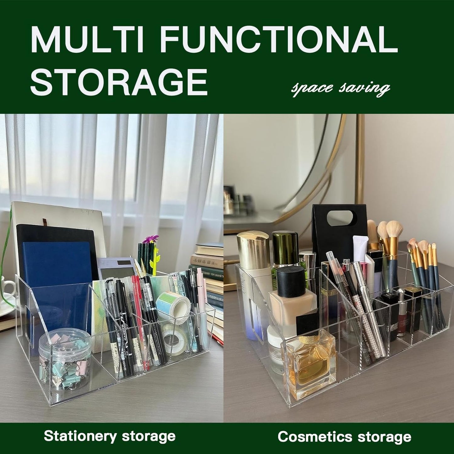 Utensil Holder for Party, Plastic Silverware Holder and Acrylic Cutlery Organizer for Paper Plates, Napkins, Cups, and Silverware - Countertop Caddy for Camping, Picnic, Buffet, Table Entertaining