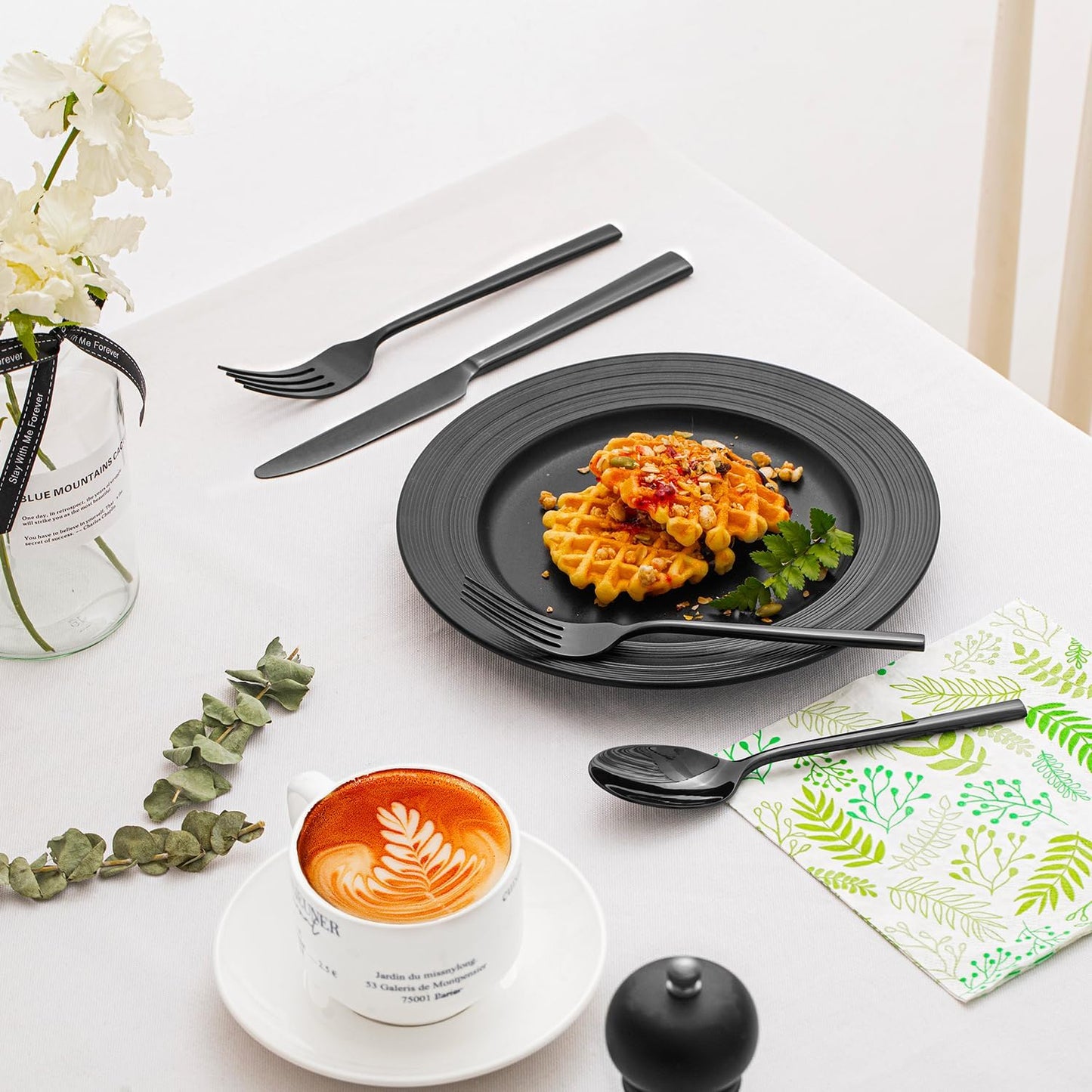 KINGSTONE Black Silverware Set, 20-Piece Forged Flatware Set Cutlery Set Premium Stainless Steel, Service for 4, for Kitchen, Home, Wedding, Party, Mirror Polished and Dishwasher Safe