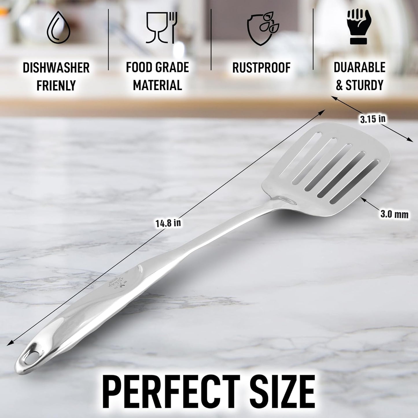 Zulay Kitchen Stainless Steel Metal Spatula – Lightweight, Strong & Durable Metal Turner – Easy to Use, Comfortable Grip, Heat Resistant & Dishwasher Safe – Perfect for Home Cooks & Chefs (14.8")