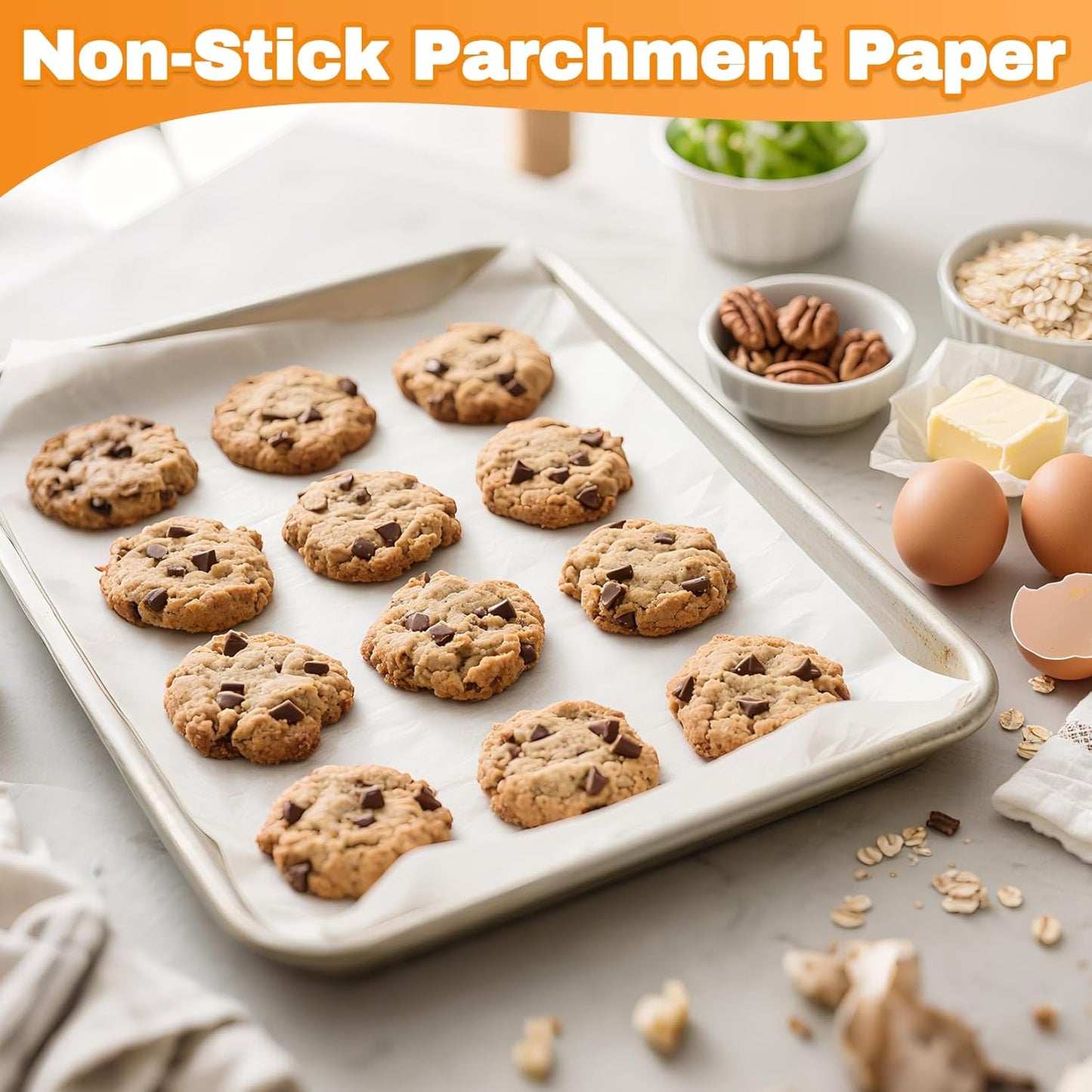 200 Pcs Parchment Paper Sheets for Baking – 12x16inch Baking Paper, White, Pre-Cut, Non-Stick, Heat-Resistant for Baking Grilling Air Fryer Steaming Bread Cup Cake Cookie and More