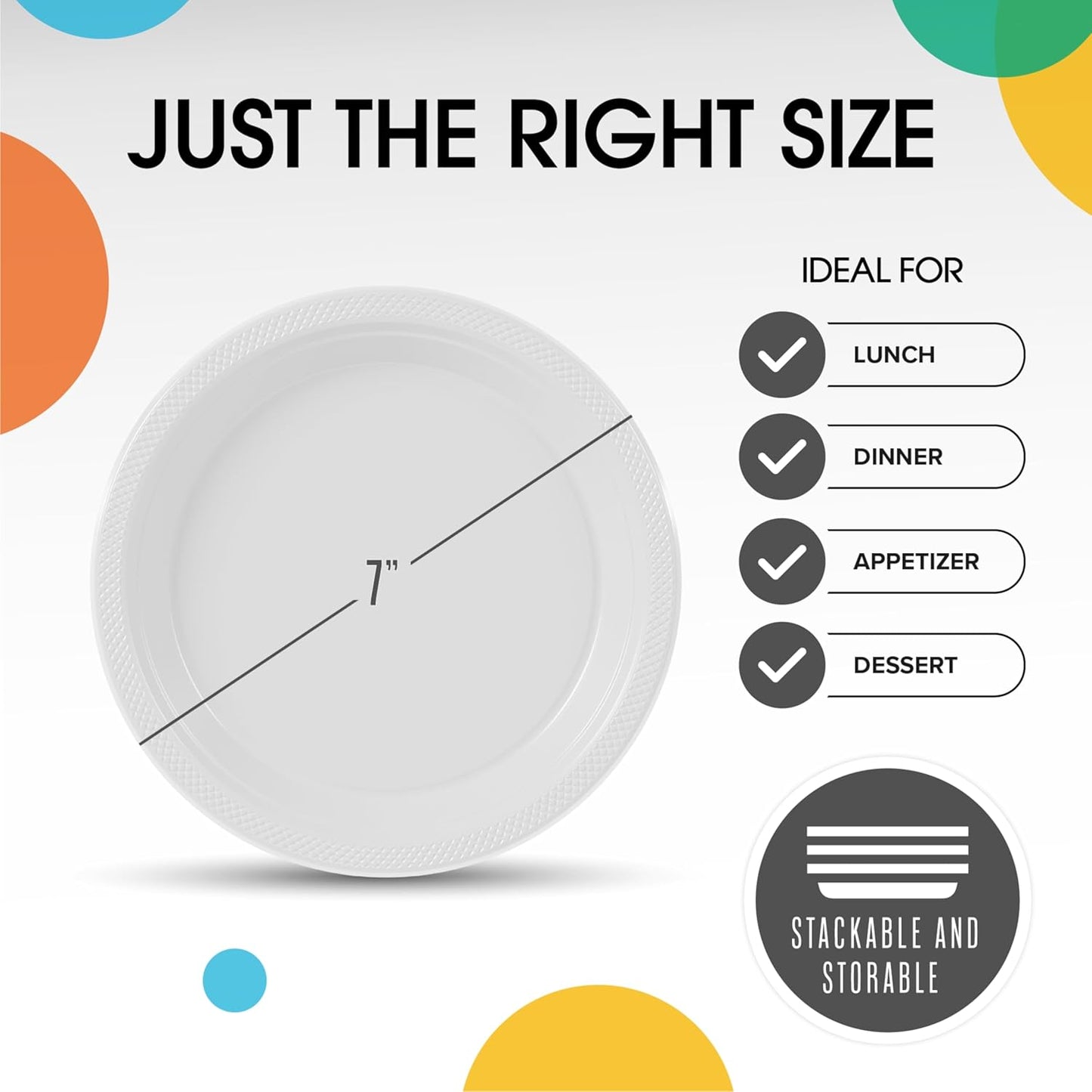 Exquisite Party Solids White Plastic Plates For Party 7" White Disposable Plates Heavy Duty Supplies 100 Pcs Plastic Dinnerware Sets Heavy Duty 350 GSM Disposable Dinnerware Set