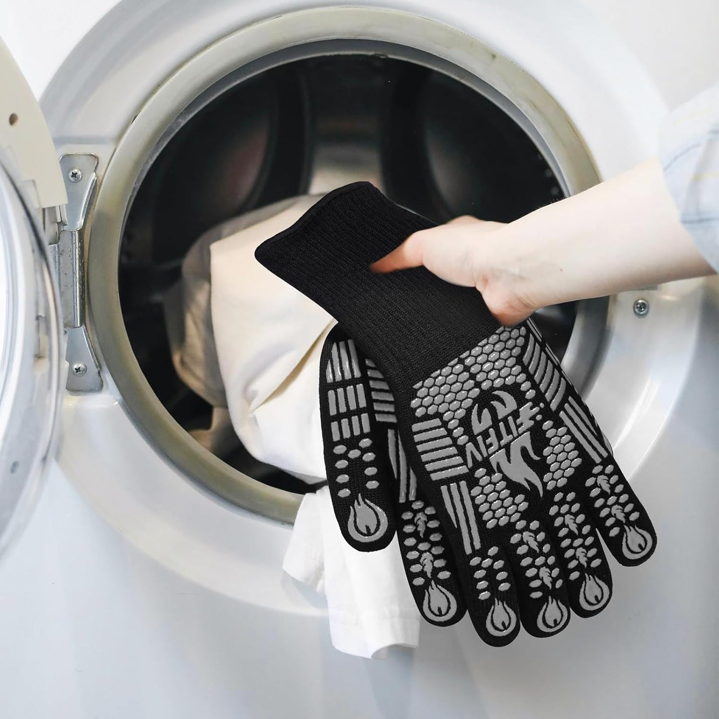 BBQ Gloves, Oven Gloves, 1472°F Extreme Heat Resistant Barbecue Gloves, Silicone Non-Slip Oven Mitts, Kitchen for Cooking, Grilling, and Baking (Gray)