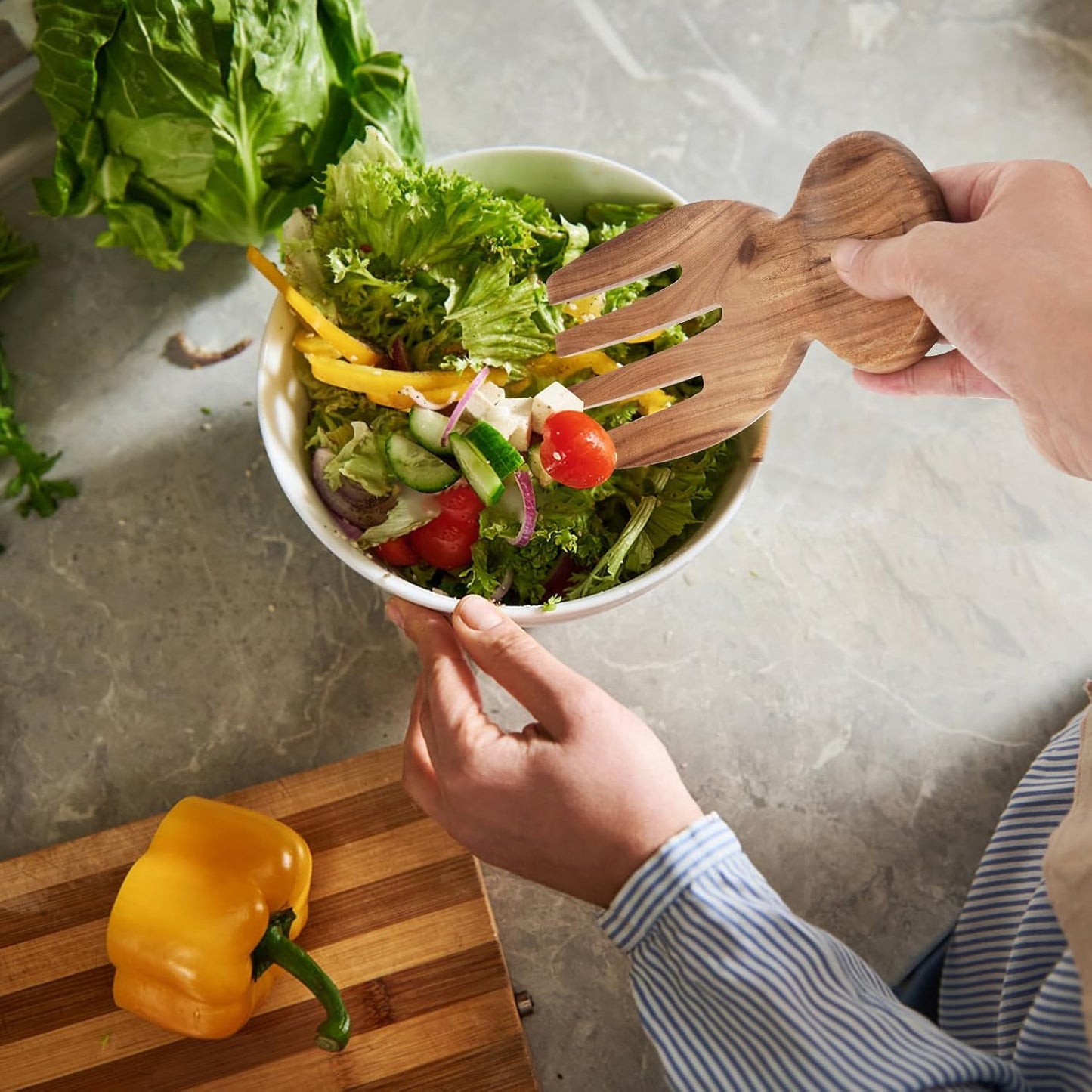 Salad Tongs, Salad Hand, Teak Wood Salad Tongs for Serving, Serving Utensils Set Salad Servers Set Kitchen Cooking Utensil