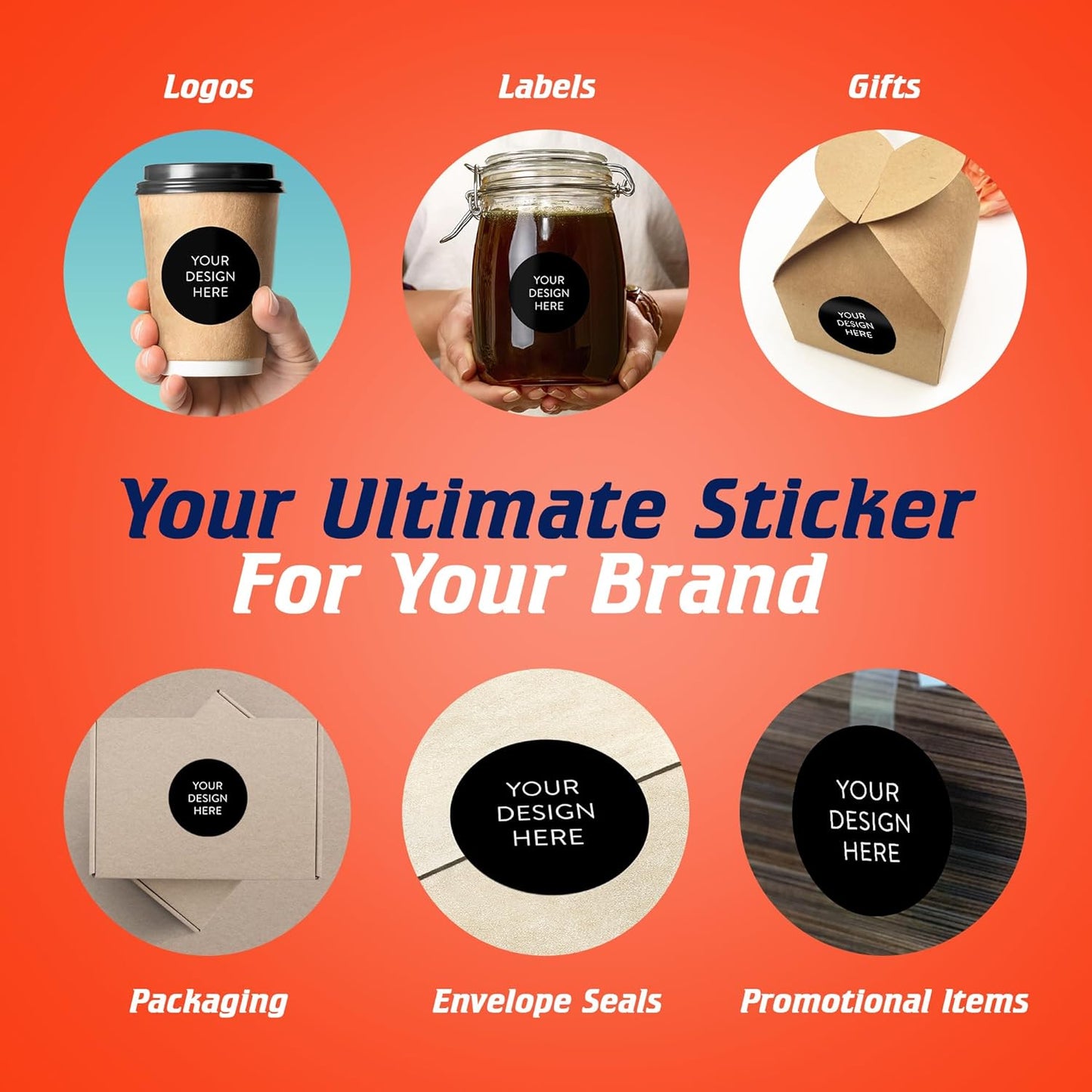 5-1000 Custom Vinyl Stickers - Upload Your own Image, Text, Design, Logo - Personalized Logo Labels for Handmade, Packaging, Bottle, Jars, Candle, Brand Stickers (Black, 2x2)