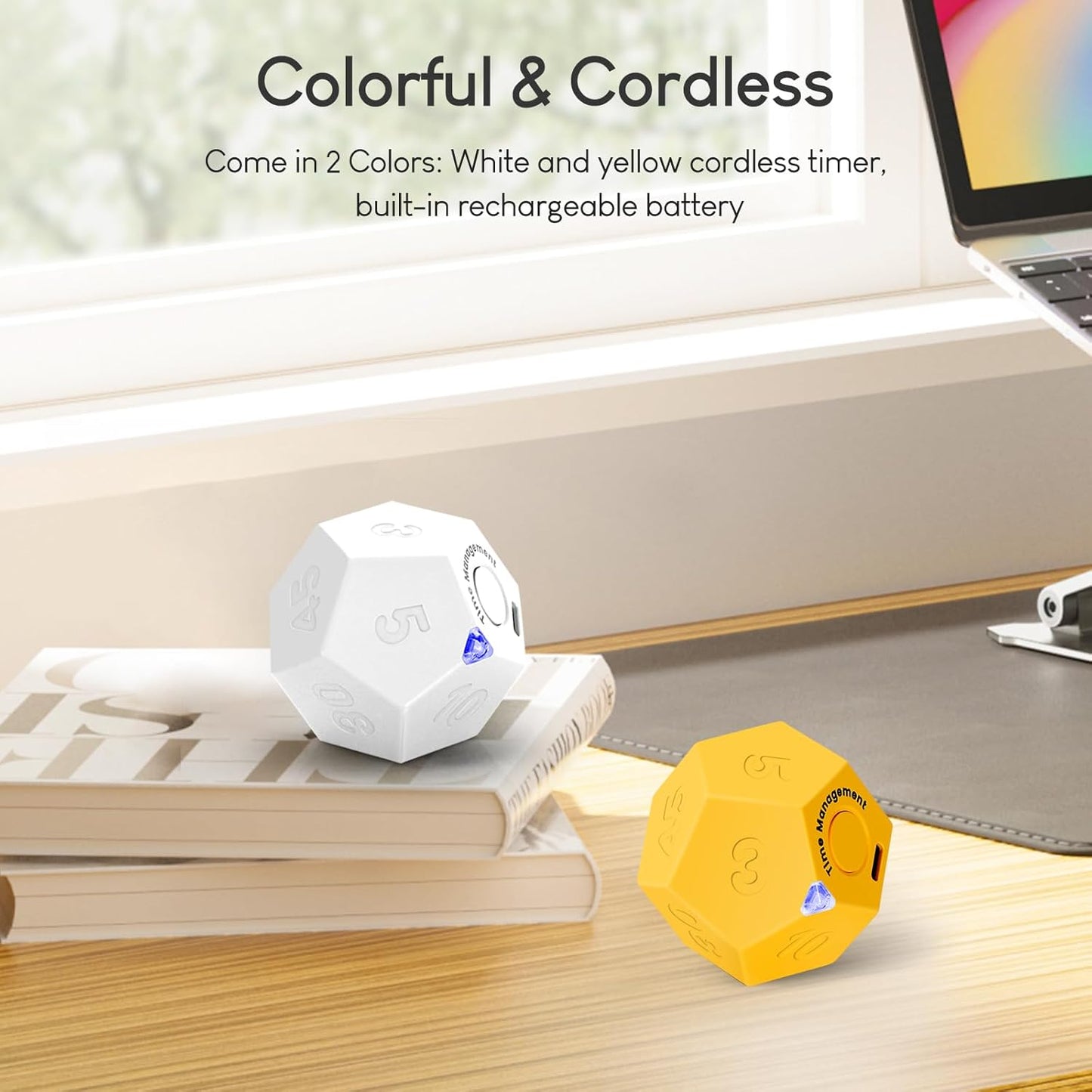 Yellow Pomodoro Timer - 11 Preset Productivity Cube, Ring/Vibrate Mode, Rechargeable, Perfect for Cooking, Learning, Exercise and Beauty