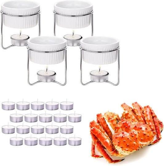 Luvan 4 Pieces Butter Warmers,Butter Warmers For Seafood with 20 Pieces Tealight Candles,Ceramic Butter Warmer Set for Chocolate or Cheese,Fondue- Dishwasher Safe,Microwave Safe, Oven Safe