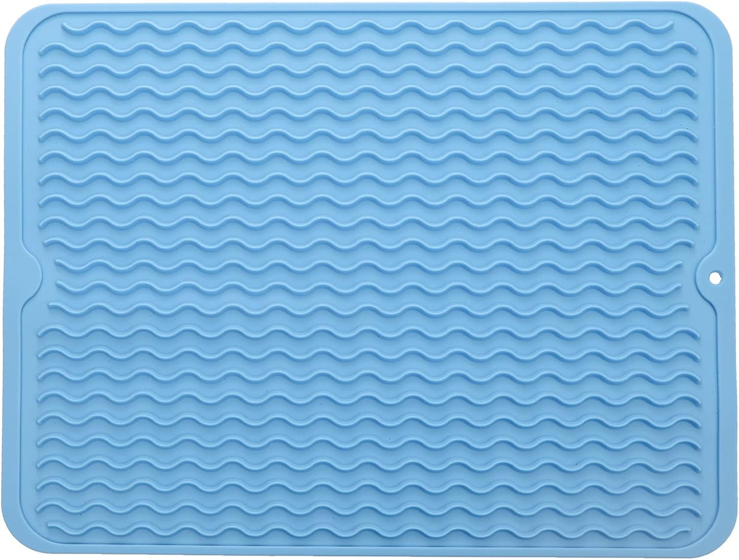 Silicone Dish Drying Mat for Multiple Usage,Easy clean,Eco-friendly,Heat-resistant Silicone Mat for Kitchen Counter or Sink,Refrigerator or drawer liner Light Blue L 16 inches x 12 inches