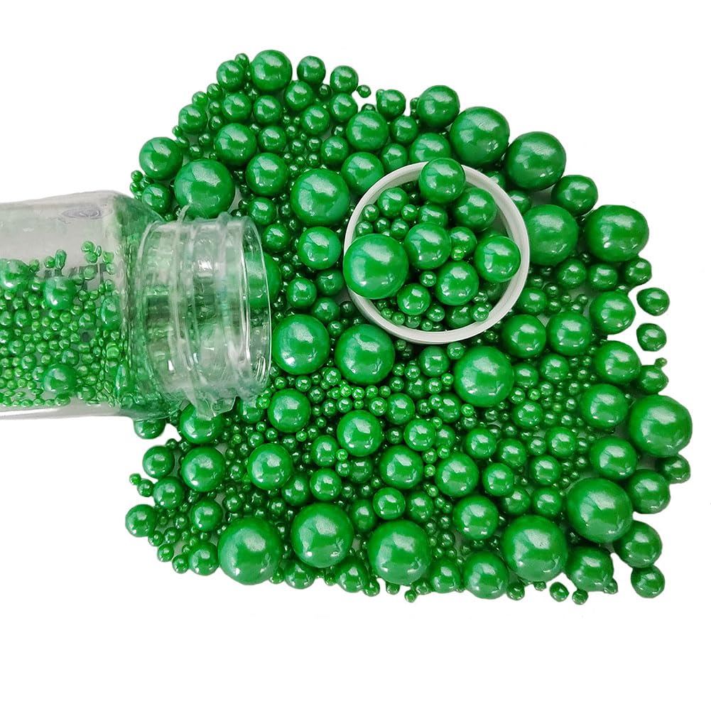 Edible Christmas Green Sugar Pearls Candy Sprinkles 120G/ 4.23Ounce Baking Cake Sprinkles Cupcake and Cake Topper Cookie Decorations Wedding Party Valentines Halloween Christmas Supplies
