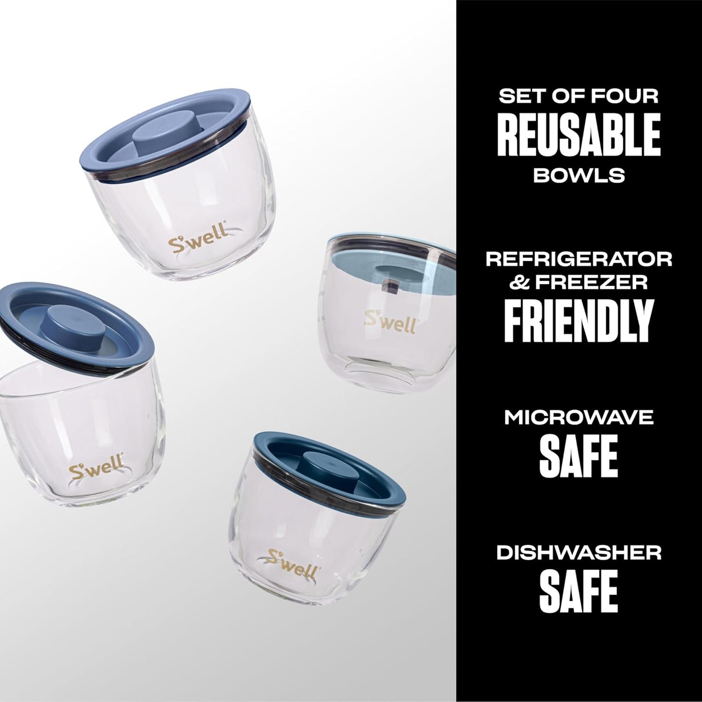 S'well 12oz Glass Prep Bowl Set of 4 For Easy Meal Prep, Coastal Blues, Made From Durable Tempered Glass, Nests Inside 21.5oz