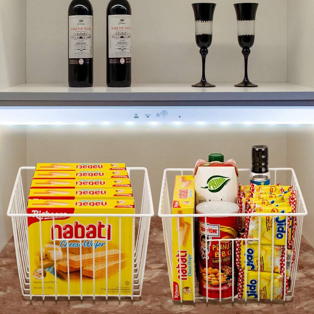 SANNO 11“ Freezer Baskets Storage Organizers, Farmhouse Organizer Bins for Cabinets, Pantry, Closets, Bedrooms