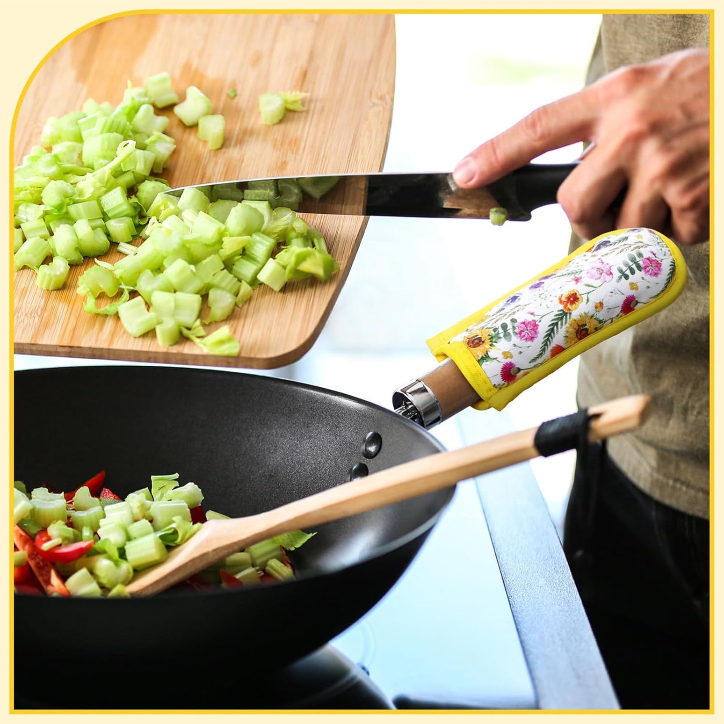 Patelai 8 Pieces Cast Iron Skillet Handle Covers Pan Handle Holder Sleeve Heat Resistant Non Slip Skillet Pot Holders Mitt Protector for Kitchen Cooking BBQ Baking Cookware, 8 Styles