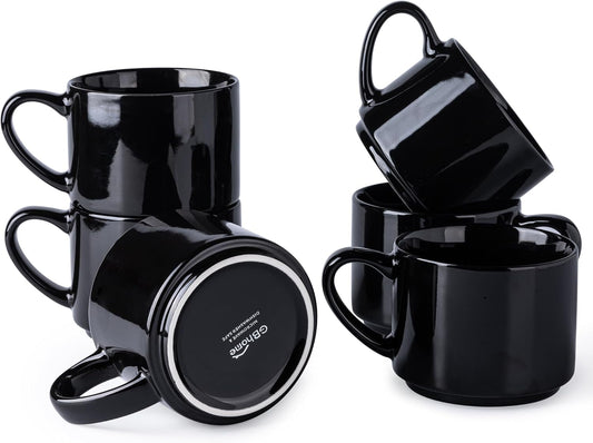 GBHOME 14 OZ Coffee Mugs Set of 6, Stackable Ceramic Mugs for Men, Women, Modern Coffee Cups for Latte,Tea, Cappuccino. Dishwasher & Microwave Safe, Black