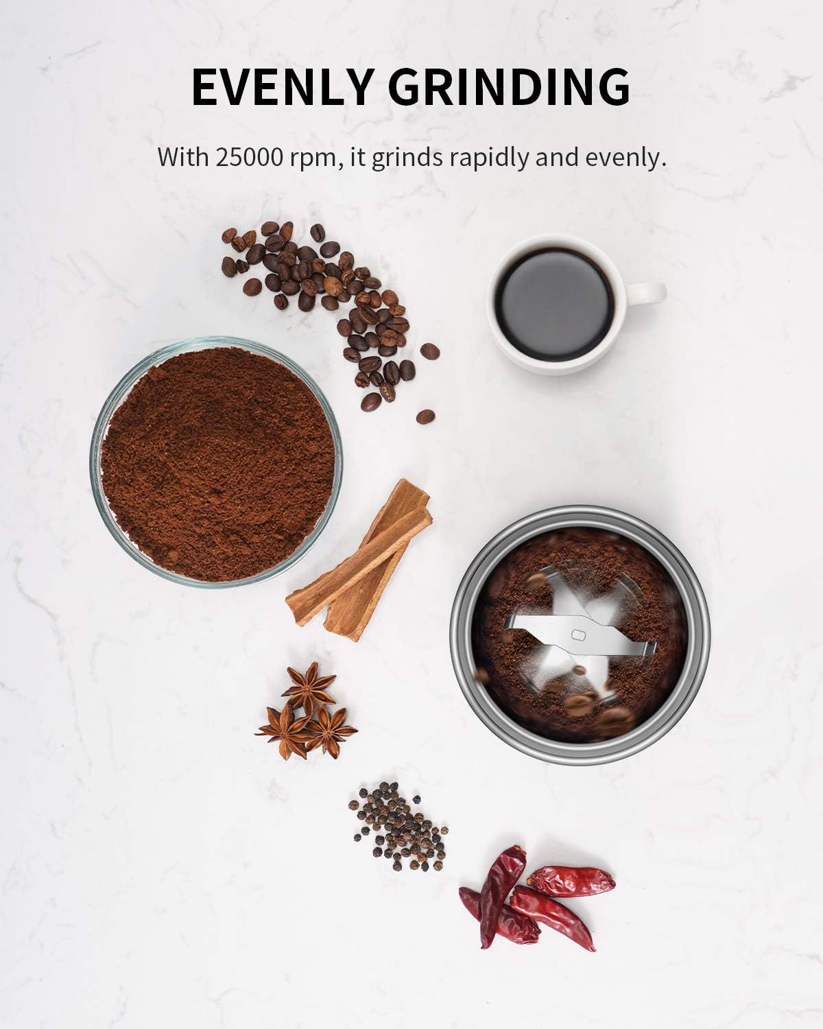 SHARDOR Adjustable Coffee Grinder Electric, Herb, Spice, Coffee Bean Grinder, Espresso Grinder with Removable Stainless Steel Wet and Dry Bowl, White, Upgraded 2.0