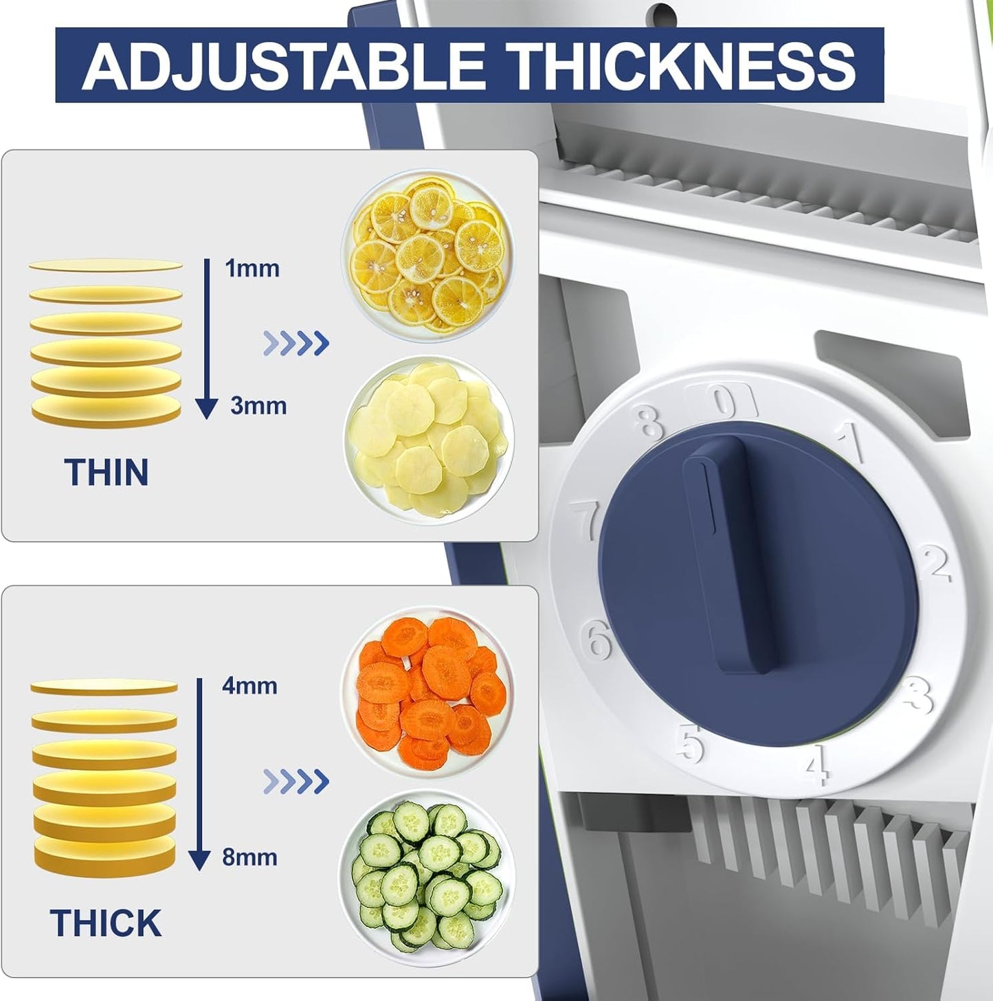 Upgraded Mandoline Slicer for Kitchen &Safe Vegetable Chopper 5 in 1 & Adjustable Mandoline Slicer,Can cut slicing,strips,shredding and dicing Kitchen Veggie chopper (DeepBlue)