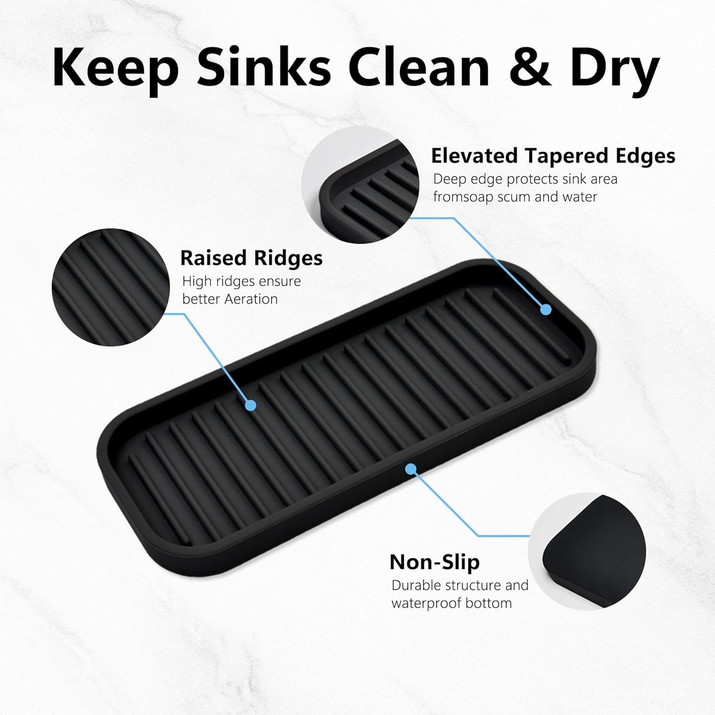 Silicone Sponge Holder Kitchen Sink Organizer Tray Dish Caddy Soap Dispenser, Scrubber Spoon Holder,Dishwashing Accessories 2 Pack (Black)