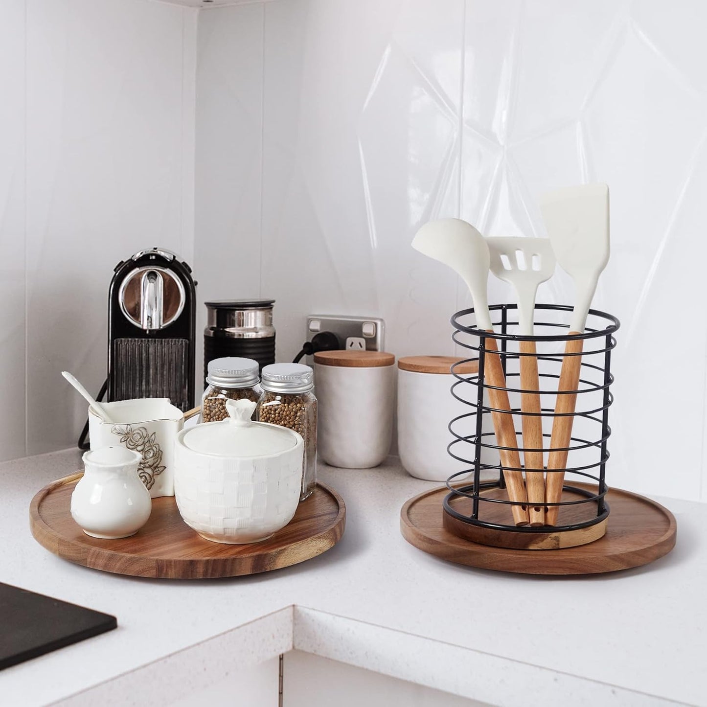 [ 2 Pack ] 12-inch Acacia Wood Lazy Susan Organizers, ACIAZAAZ Lazy Susan Turntable for Cabinet, Kitchen Turntable Storage for Table, Countertop, Pantry