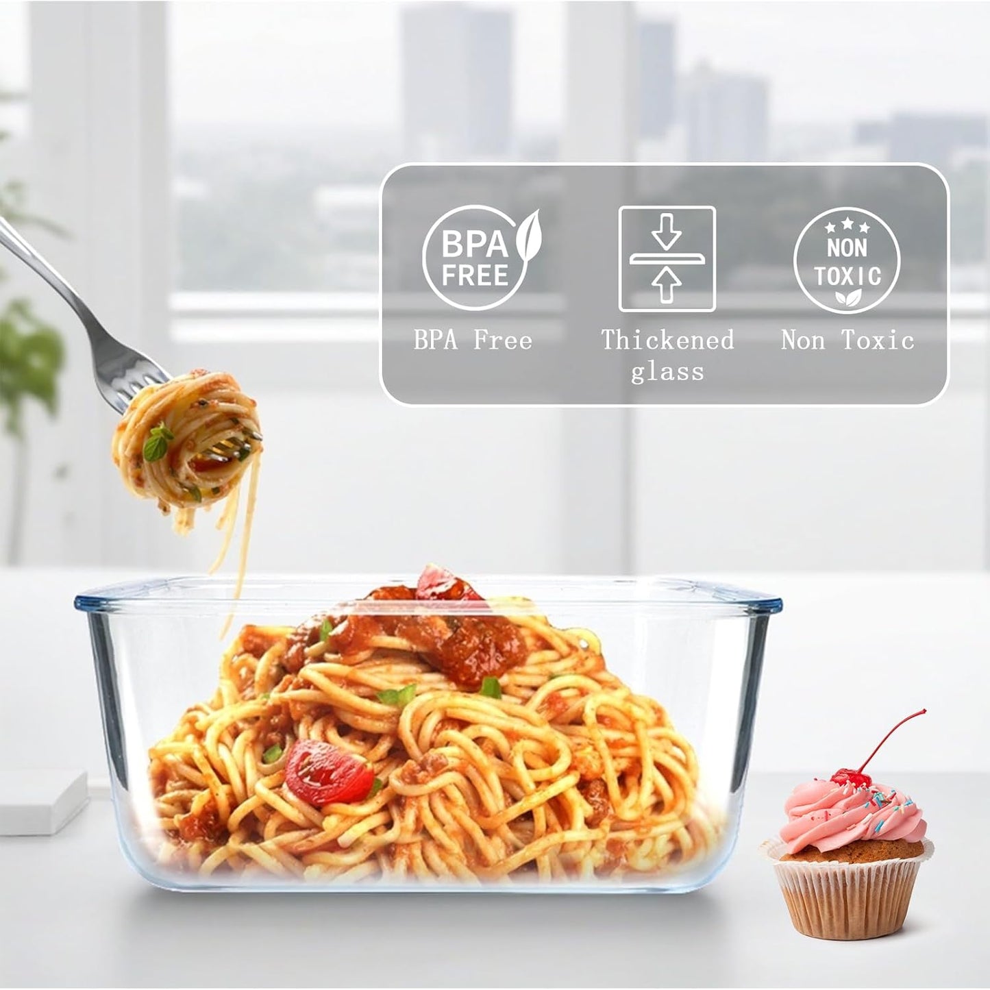 Large Glass Food Storage Container with Airtight Locking Lid ,Glass Food Storage Containers with Knife and Fork, 5600 ML / 189 oz /23 Cup - Storing Rotisserie Chicken, Food, Vegetables, Fruit