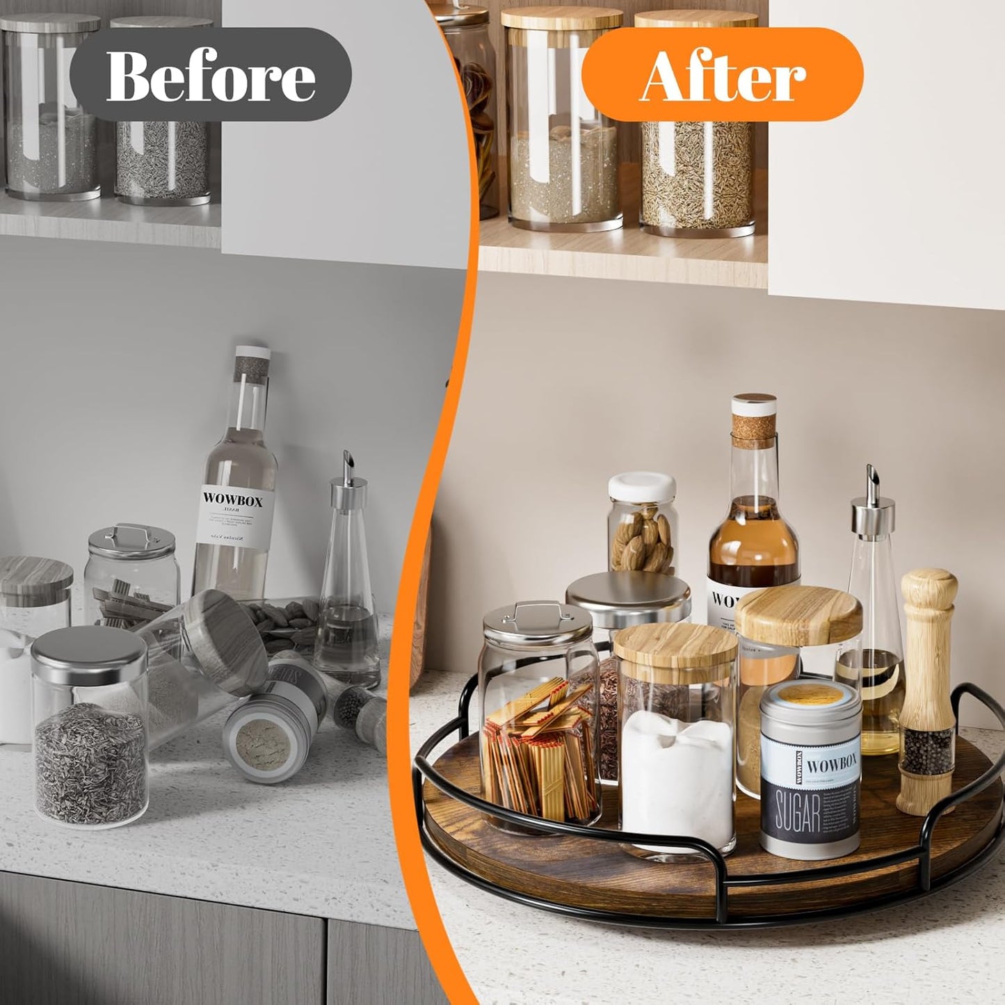 WOWBOX 12" Lazy Susan Organizer for Table Top Rotating Spice Rack Organizations Wood Lazy Susan Turntable Organizer for Cabinet Kitchen Pantry Countertop Bathroom Vanity