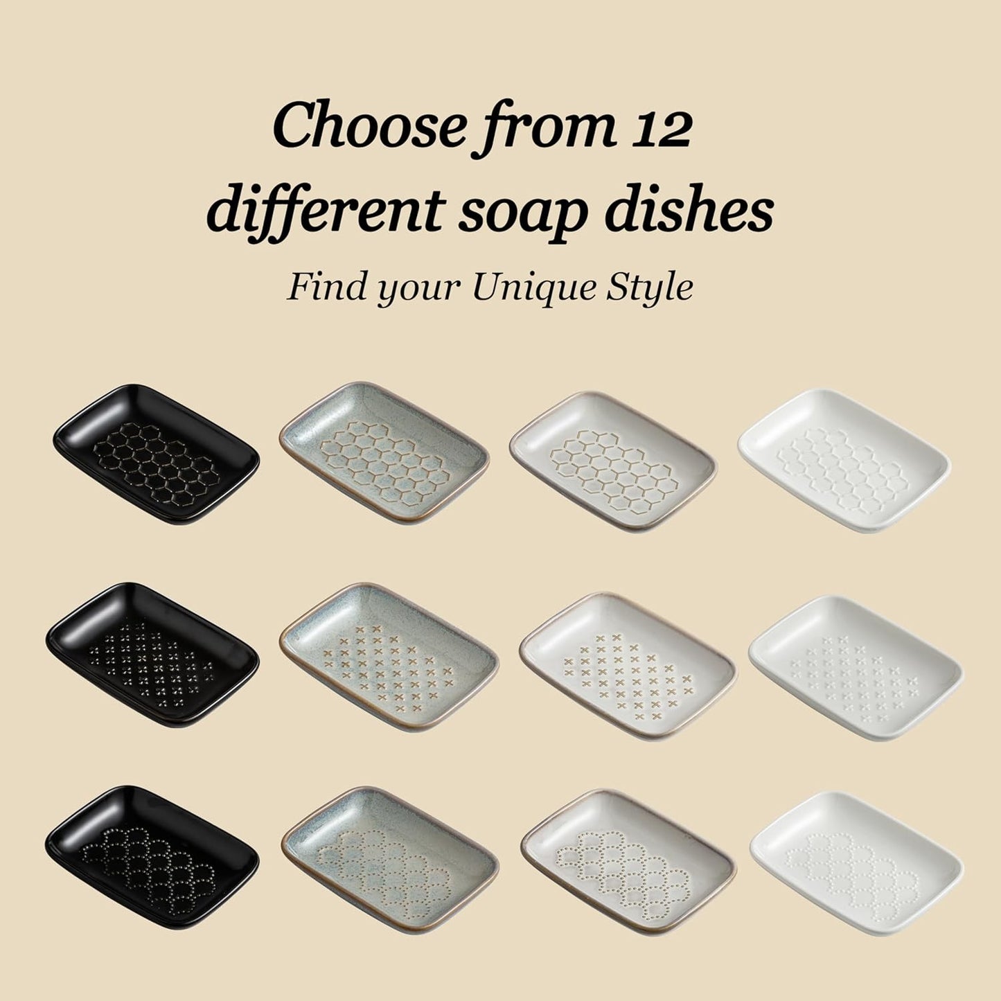 Gomakren Soap Dish, Shower Soap Holder, Ceramic Soap Dishes for Bar Soap Sponge Shampoo, Soap Saver Tray for Bathroom Kitchen Sink Counter, 5.5 Inch, Beige