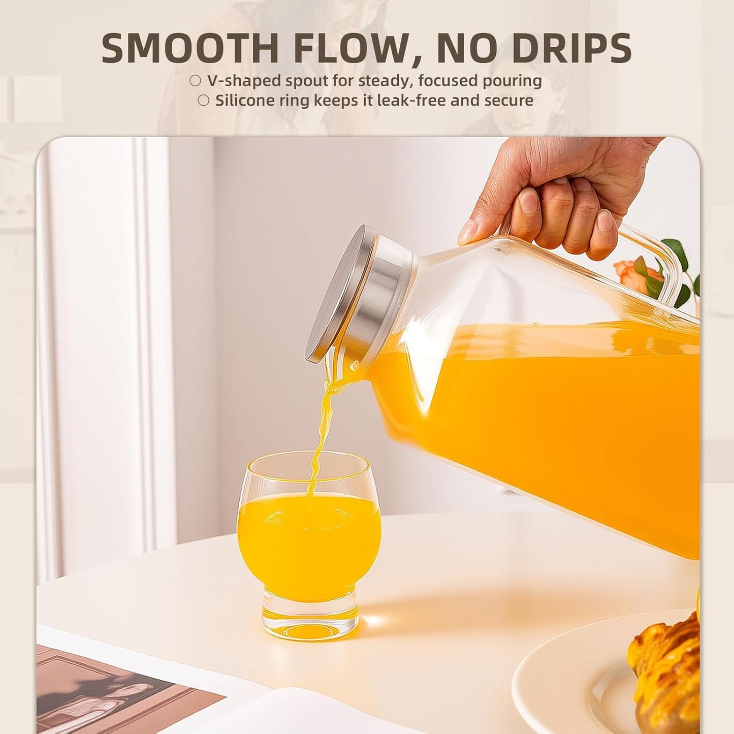 Glass Pitcher, 3.6L Glass Water Pitcher with Tight Stainless Steel Lid, Heat Resistant Borosilicate Glass Carafe, Temperature Safe (MG10)