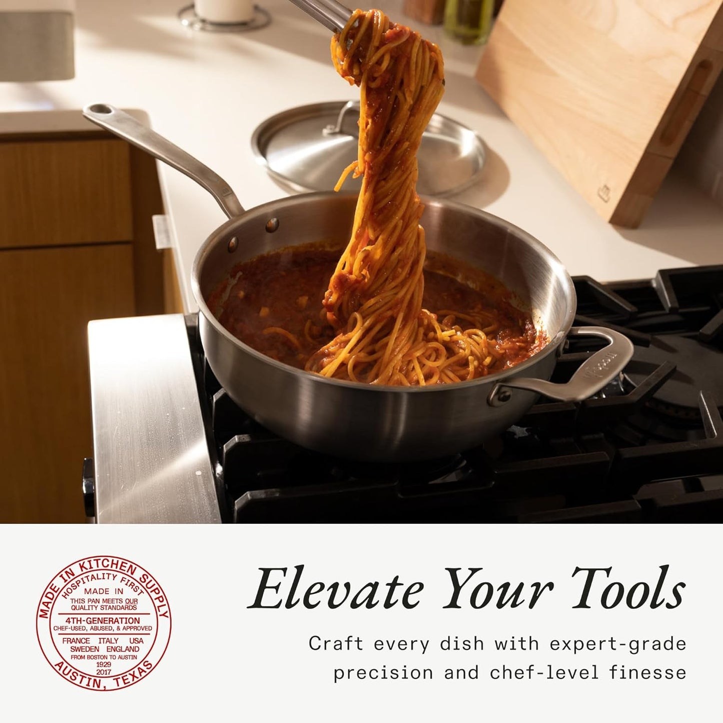 Made In Cookware - 5 Quart Stainless Steel Saucier Pan - 5 Ply Stainless Clad - Professional Cookware - Crafted in Italy - Induction Compatible