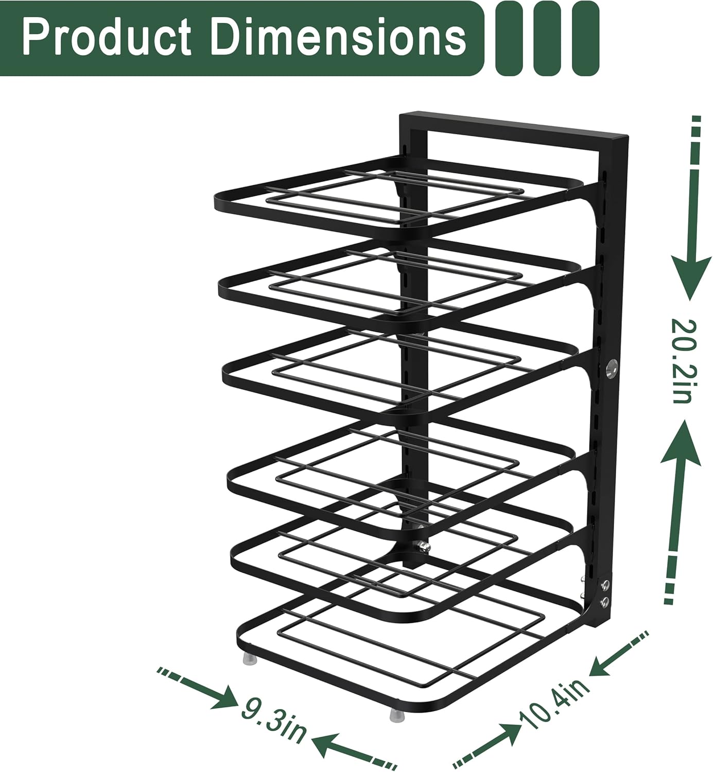 6-Tier Multifunctional Adjustable Pan & Pot Rack for Cabinet, Countertop Organizer, Pot Organizer for Kitchen Organization & Storage, Pot Lid Organizer (Black)