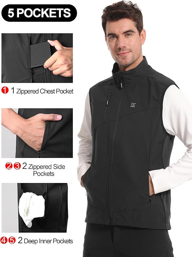 KUTOOK Men’s Softshell Sleeveless Jacket Winter Warm Fleece Outerwear Vests for Cycling Golf Hiking