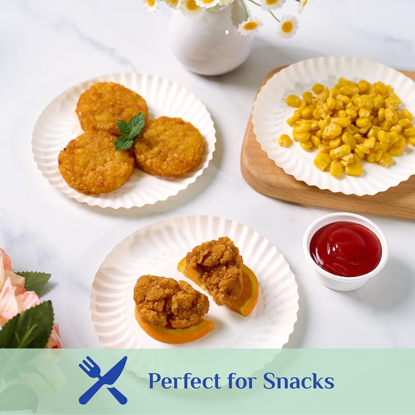 MUCHII 600 Count 6 Inch Paper Plates, White Uncoated Disposable Dessert Plates for Snacks, Cake, Candy