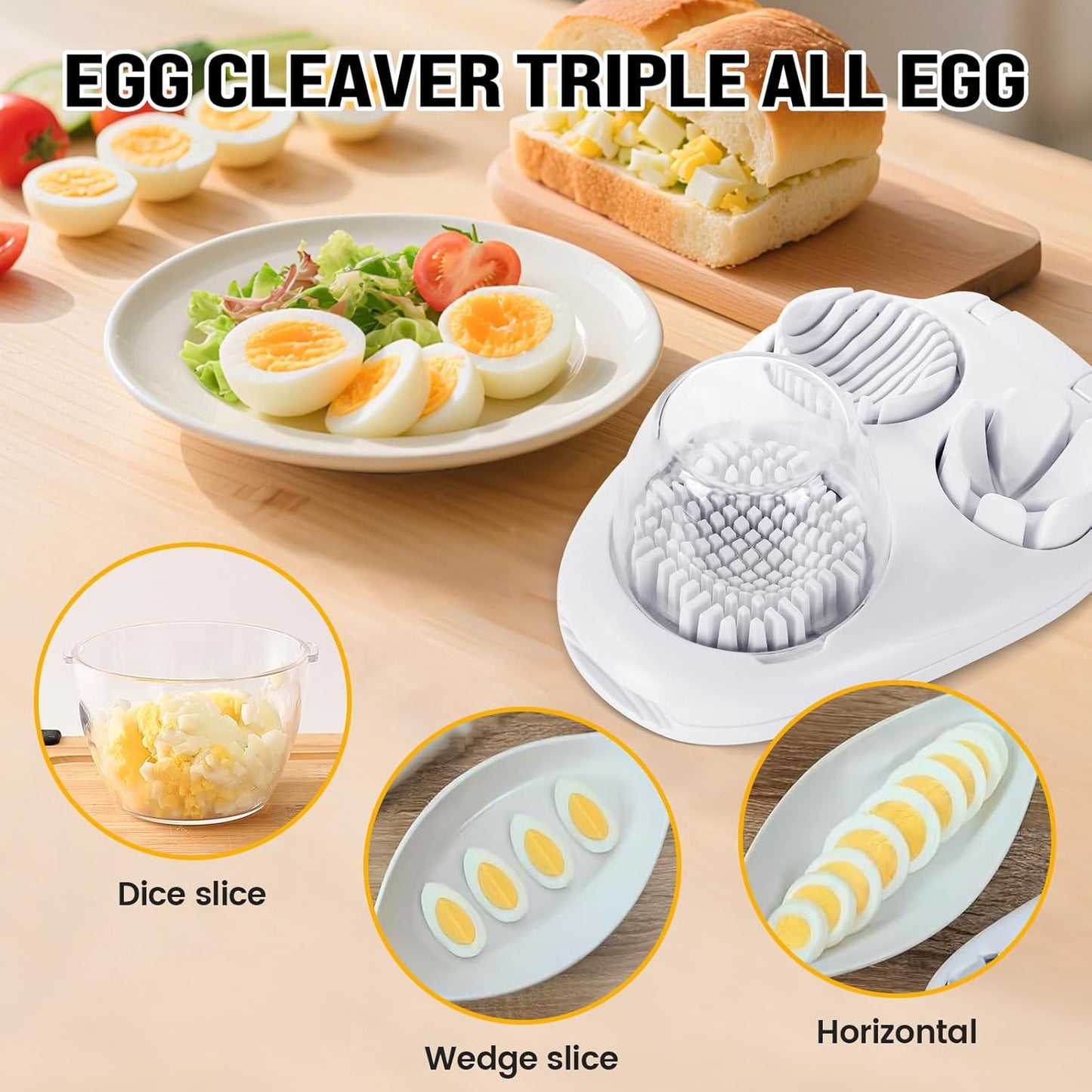 Nbippiooiwip 3-In-1egg Slicer For Hard Boiled Eggs,egg slicer 3 ways,Stainless Heavy Duty Steel Egg Slicer Kitchen Gadget, Fit Strawberry,Apple,Banana,Cherry,Tomato,White
