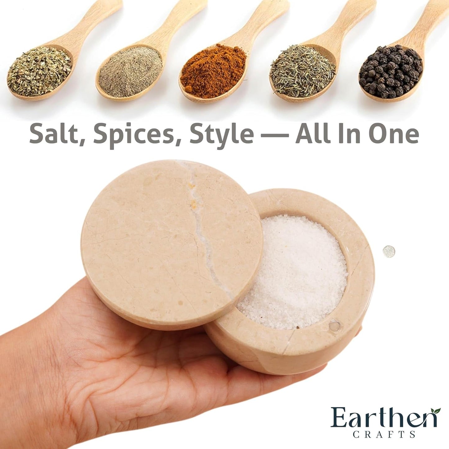 Marble Salt Cellar With Swivel Lid 3 Inch Verona Stone Salt Box for Kitchen Counter with Magnetic Closure, Ideal for Kosher Salt and Gourmet Seasonings