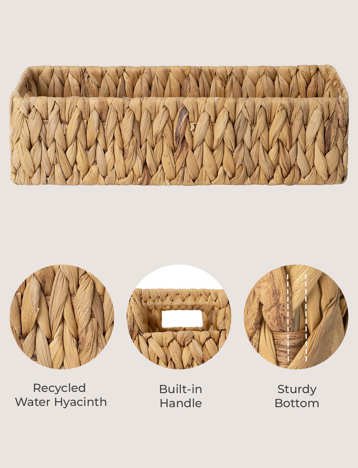 StorageWorks Water Hyacinth Basket for Toilet Paper, Wicker Baskets for Storage with Built-in Handles, 14 ¼"L x 6 ½"W x 3 ¾"H