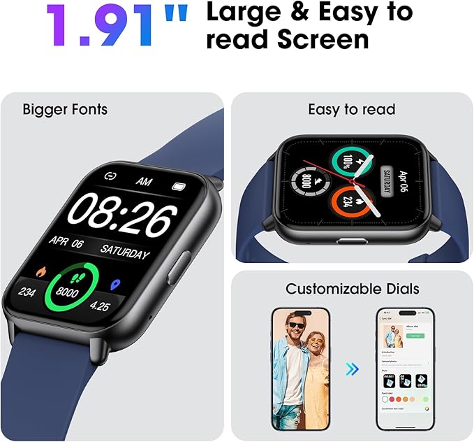 Kummel Smart Watch for Men Women, No App/Phone Required, Fitness Tracker with Pedometer, Bluetooth Call (Answer/Make Call), Heart Rate Blood Oxygen Monitor Step Counter, 100+ Sports Modes