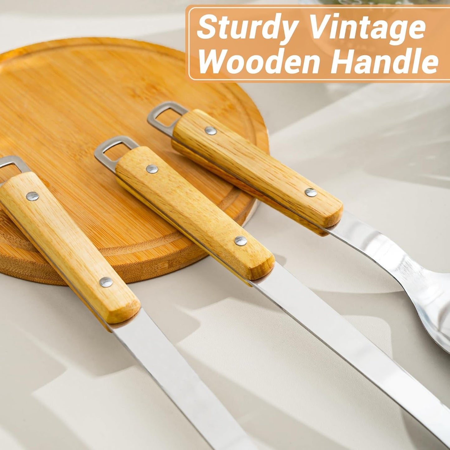 FJNATINH Cooking Utensils - Spatula, Ladle, Skimmer Spoon, Slotted Spatula - 4 Pieces Stainless Steel Wok Utensils Set for Carbon Steel