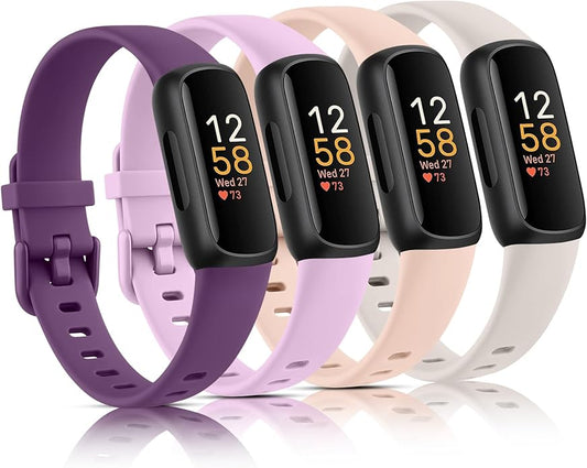 4 Pack Bands for Fitbit Inspire 3 Bands Women Men, Soft Silicone Wristband Sport Replacement Strap for Fitbit Inspire 3 Fitness Tracker