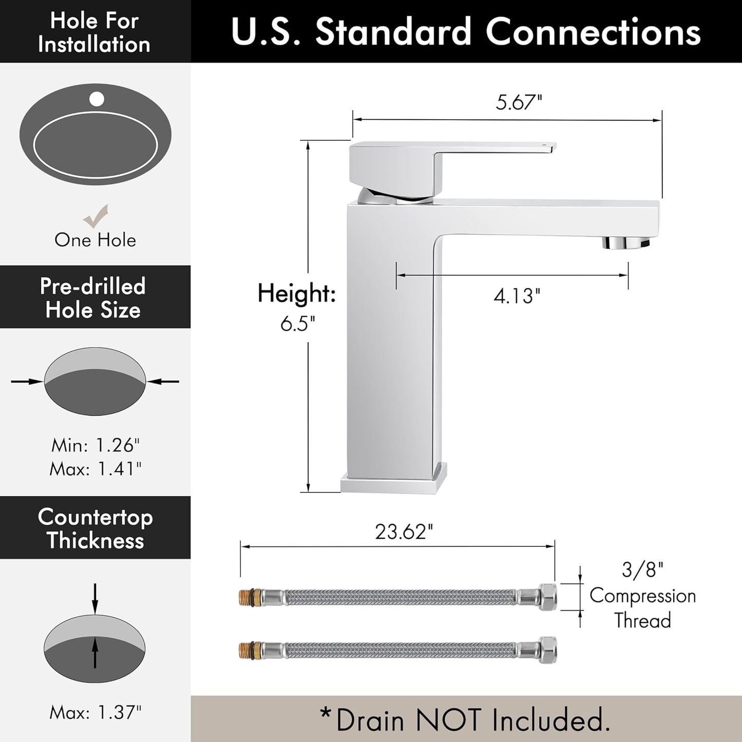 KES Chrome Bathroom Sink Faucet Single Hole Bathroom Faucets Single Handle for Modern Washroom Vanity RV Farmhouse Sink cUPC Certified Lead-Free, L3120ALFF12-CH