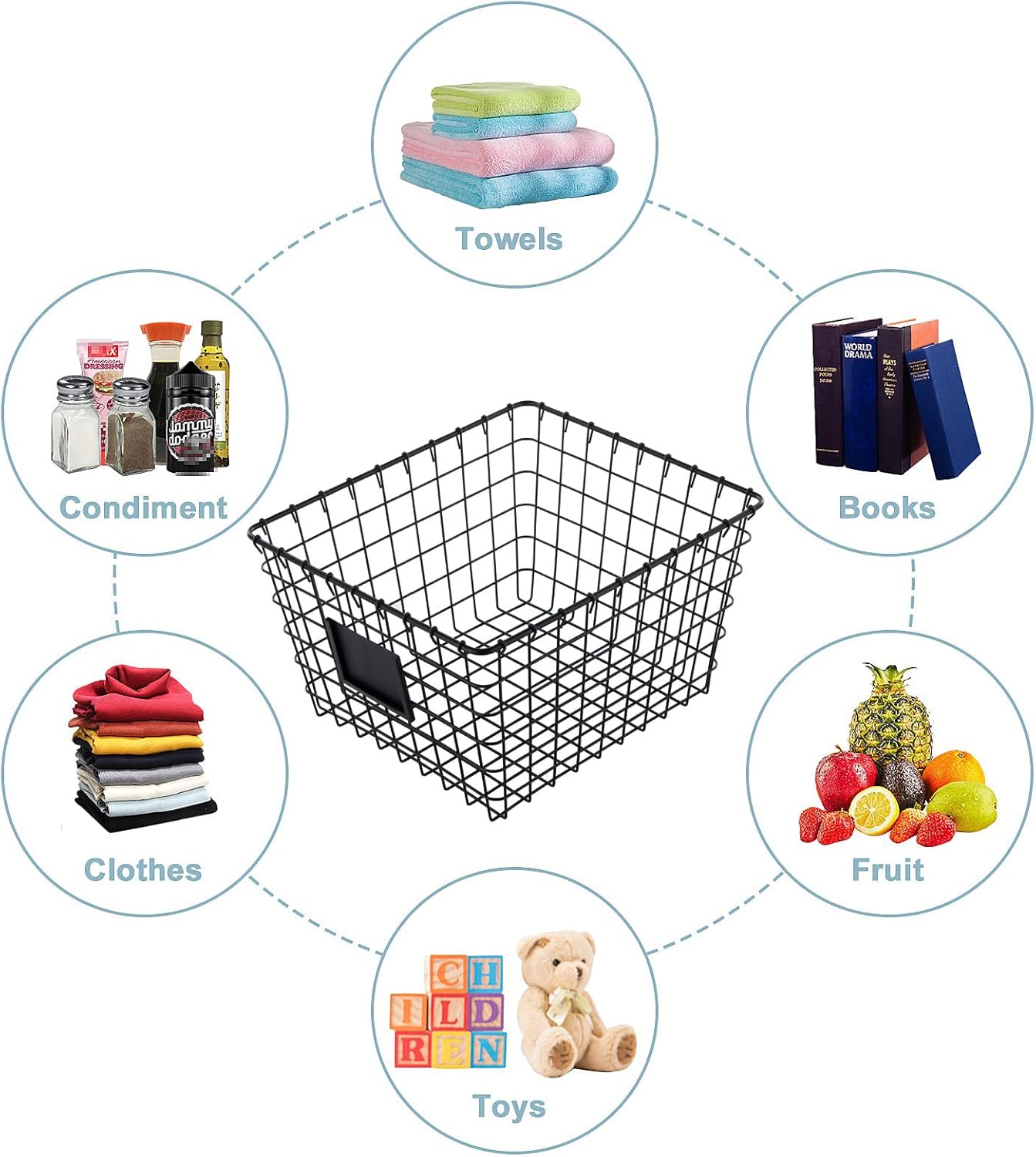 4 Pack【Large】 Wire Handmade Storage Basket for Organizing Household Goods,Pantry Organization,Bathroom countertop,Laundry,Wardrobe Storage Basket,Black
