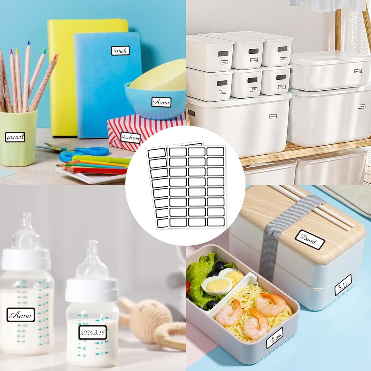 STARLIBOO Removable Labels, Blank Freezer Labels for Food Containers, 1x2 Inch Freezer Stickers, Freezer Labels to Write on/Waterproof Labels/Easy Peel Off (Black Border, 360 Labels)