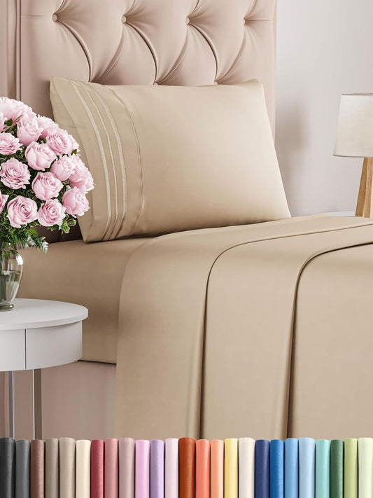 Twin Size 3 Piece Sheet Set - Comfy Breathable & Cooling Bed Sheets Set - Hotel Luxury Bedding for Women, Men, Kids, Teens, Boys & Girls - Deep Pockets, Ultra-Soft and Wrinkle Free - Oeko-Tex - Cream