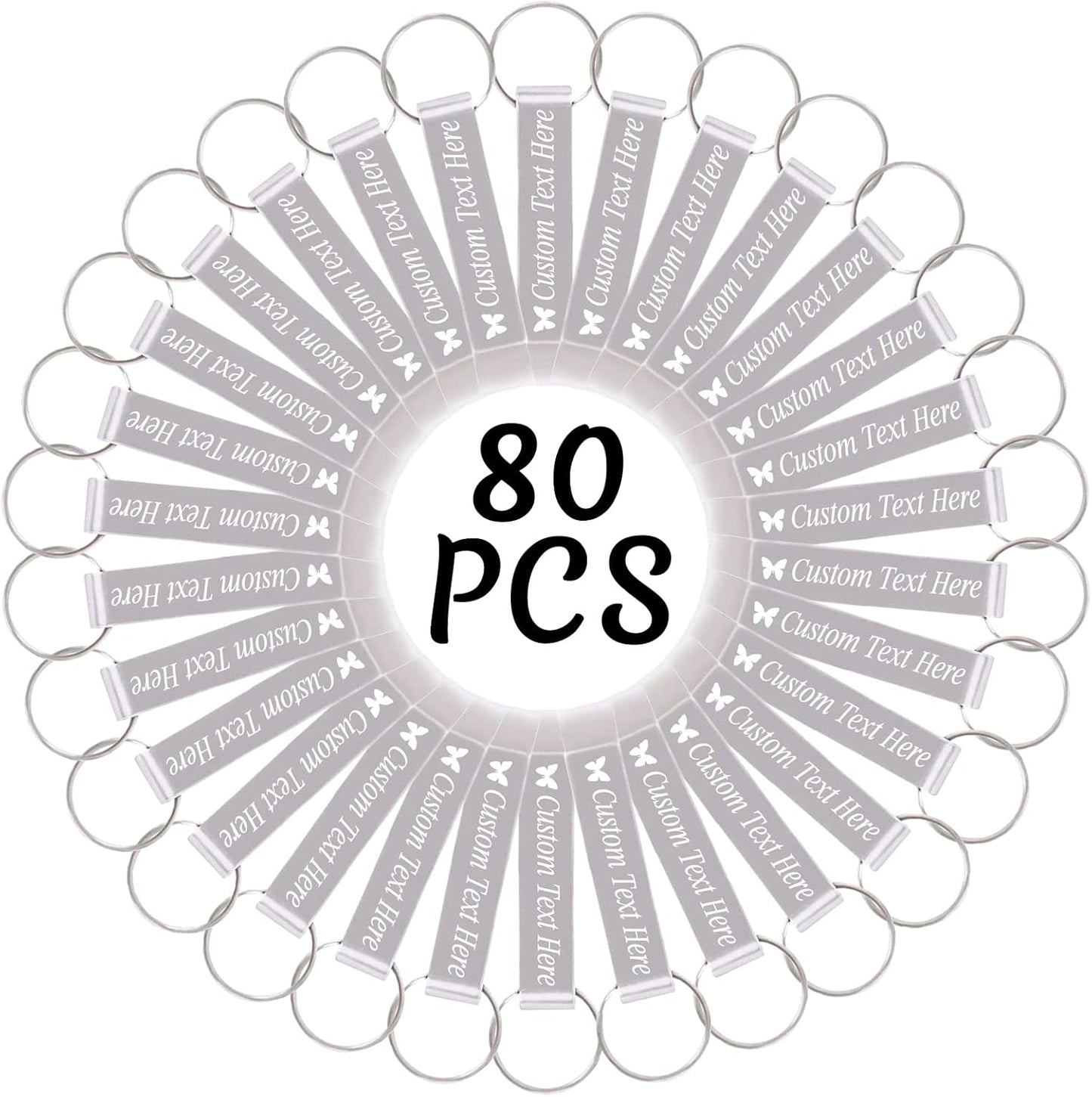 80PCS Personalized Bottle Opener Keychain Bulk Custom Beer Bottle Opener with Logo Text Engraved Wedding Bottle Opener Favors Customized Gifts for Guests Baby Shower Birthday Party-Silver