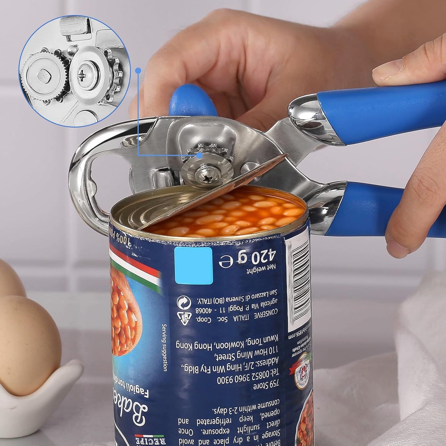 Multi-function Manual Can Opener Bottle Opener, Oversized Hand-held Easy Rotary Knob, Safe Cut Can Opener with Non-Slip Handle, Smoother Cut Sharp Blade for Seniors Kitchen Tool, Blue